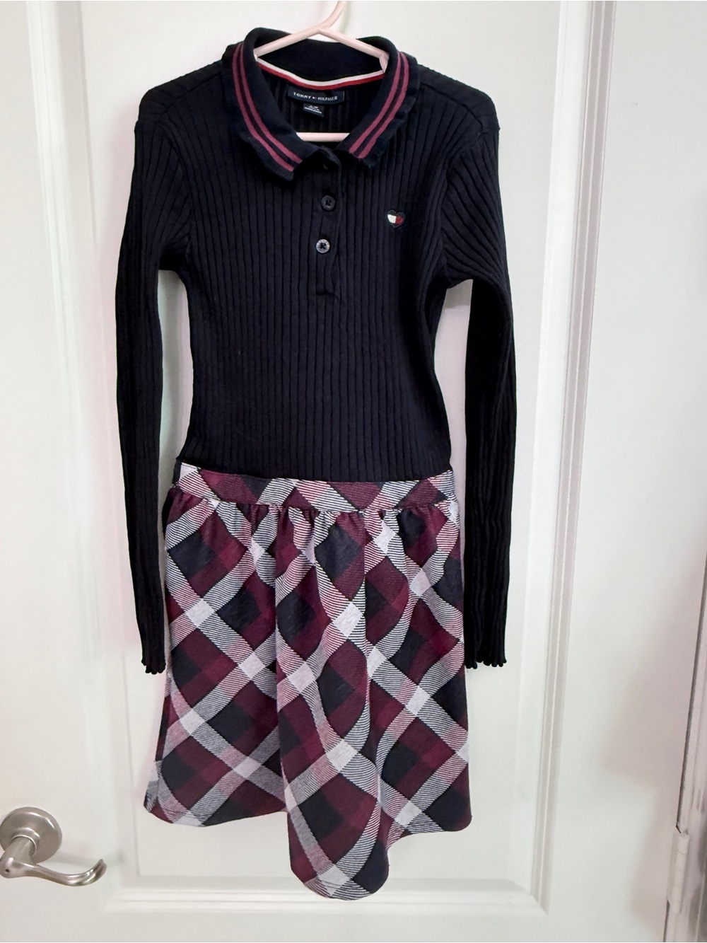 Tommy Hilfiger Girls' Navy & Burgundy Plaid Knit Polo Dress